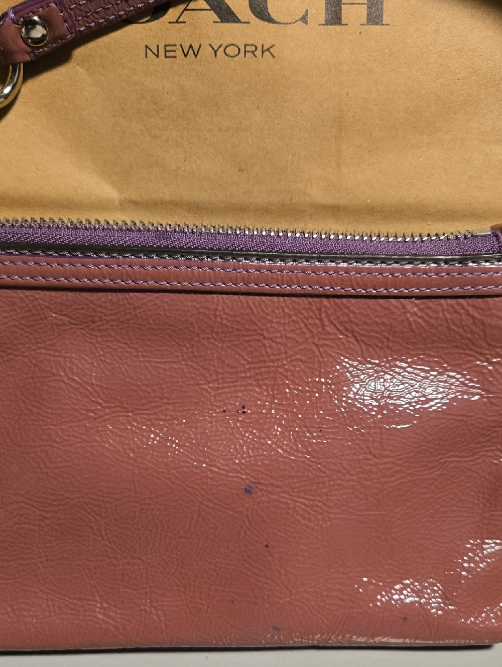 Coach Poppy Pink Wristlet with Purple Trim - Picture 12 of 12